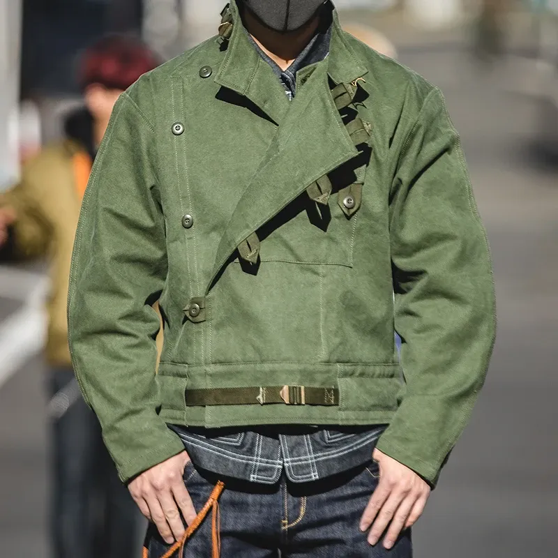 Maden Retro Green Canvas Bomber Jacket 2