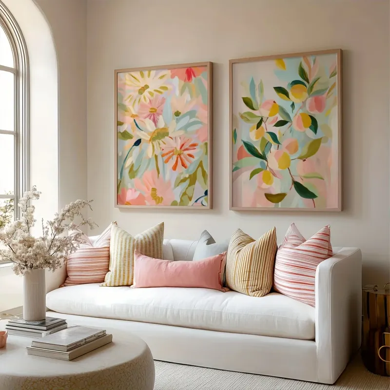 Boho Peach Floral Canvas Print Set 2