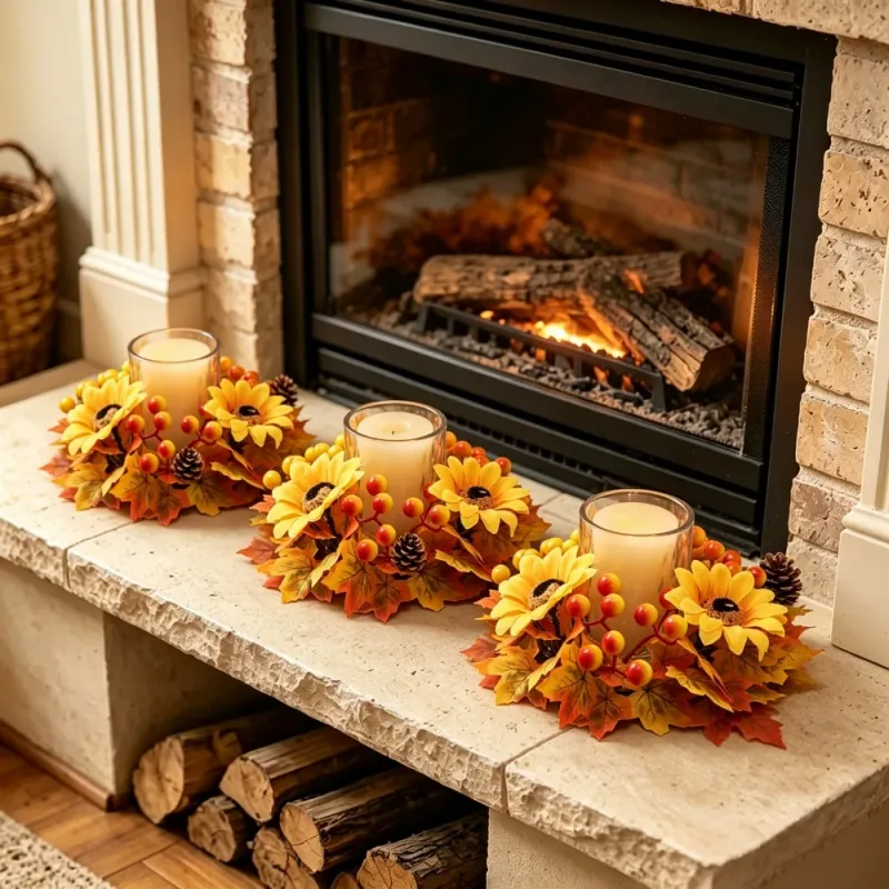 Mini Fall Candle Wreath Set of 2 5