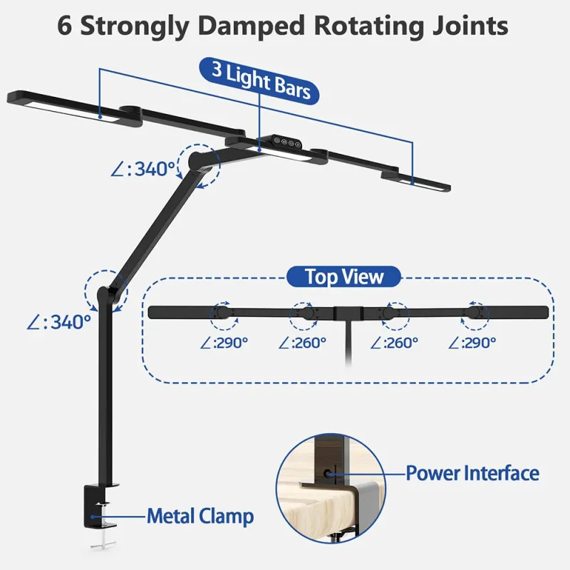 24W Double Head LED Desk Lamp with Clip 4