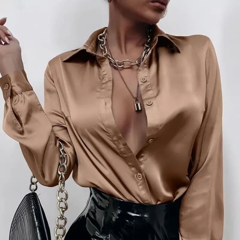Elegant Satin Faux Silk Blouse 6