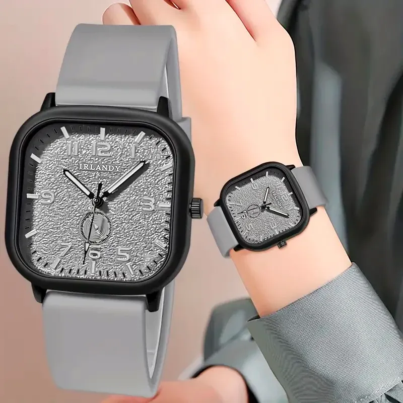 Square Dial Silicone Strap Quartz Watch 1