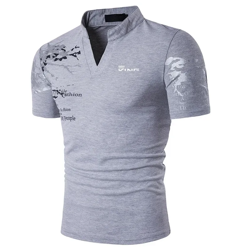 Men's Graphic Print V-Neck Polo Shirt 3