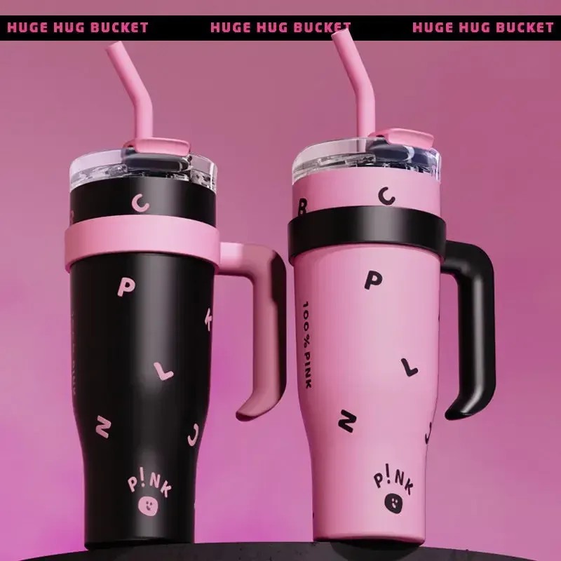 New Tumbler with Handle and Straw Lid Vacuum Insulated Water Bottle Straw Cover Silicone Boot Leak-proof Travel Coffee Cup 40Oz 6