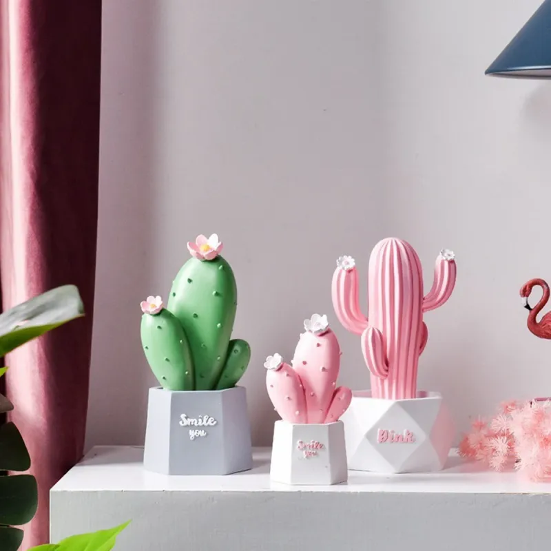 Pink Resin Cactus Mini Succulent Desk Decor 2