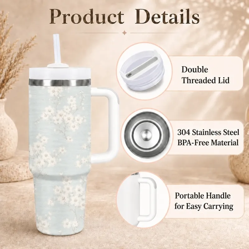Cherry Blossom Linen Insulated Tumbler 3