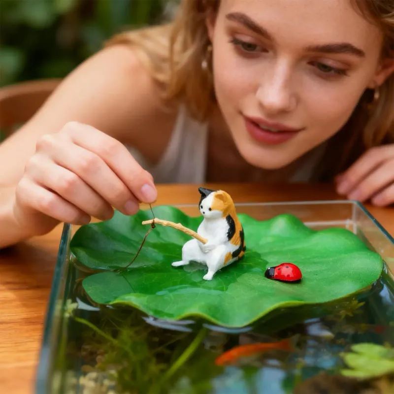 Cat Fishing Aquarium Decor Model 2