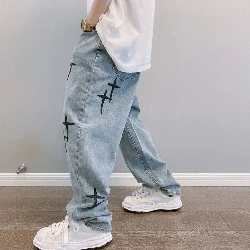 2024 Embroidery Wide Leg Cargo Jeans 4
