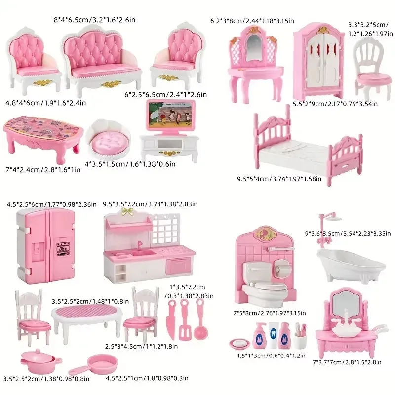 Pink Mini Dollhouse Furniture Set 2