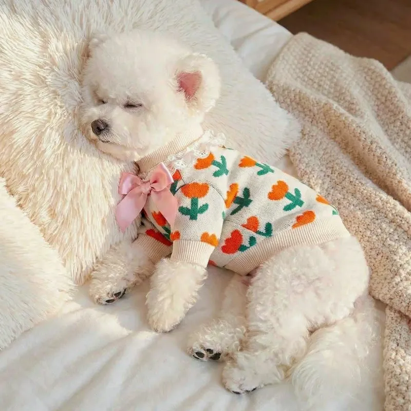 Tulip Knit Pet Sweater - White 6