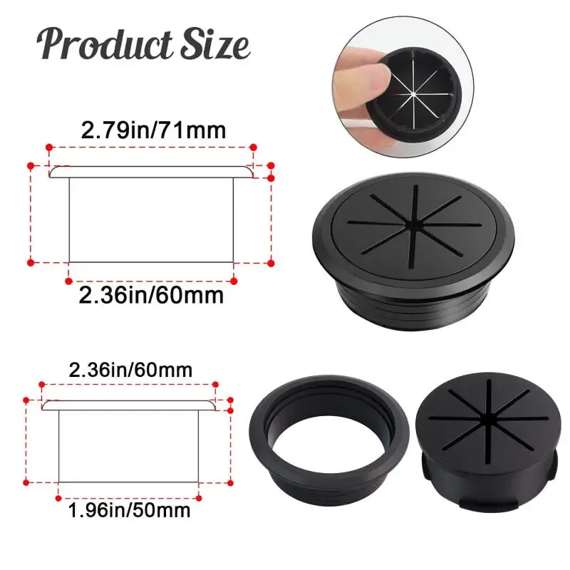 Cable Grommet Desk Cord Hole Cover 50/60mm 2
