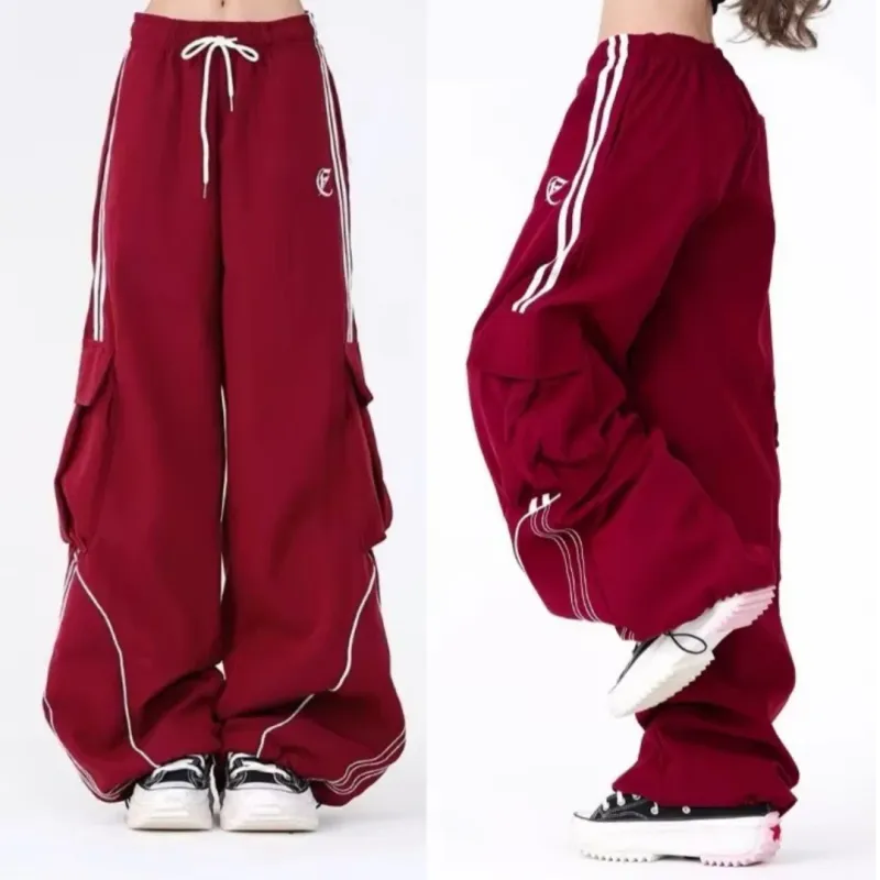 Y2K Striped Wide Leg Cargo Pants 1