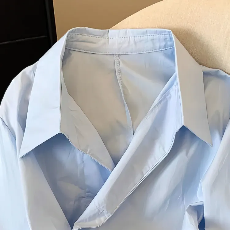 Irregular Long Sleeve White Polo Tunic 2