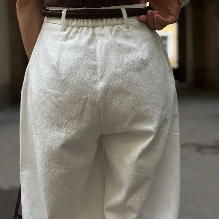 White Linen Wide Leg Formal Pants 5