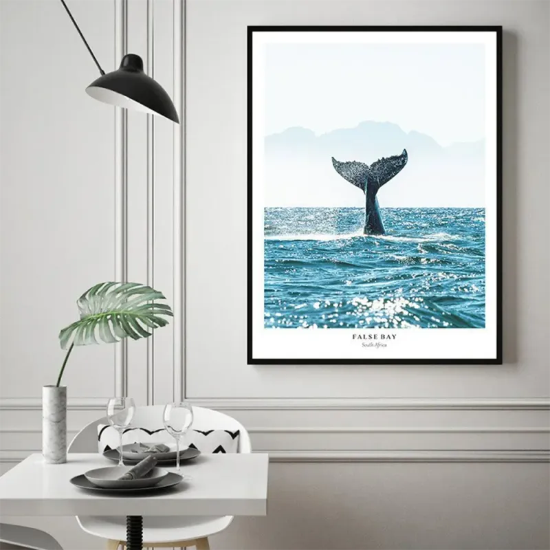 Minimalist Blue Whale Tail Canvas Art 3