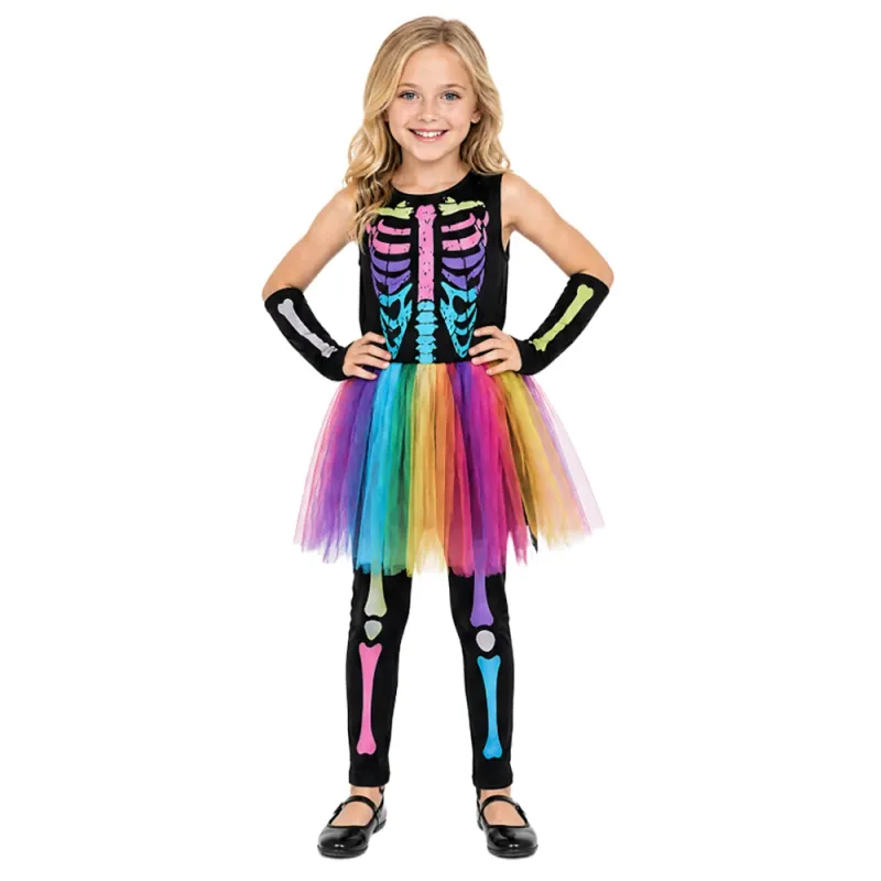 Rainbow Skeleton Kids Halloween Dress 3