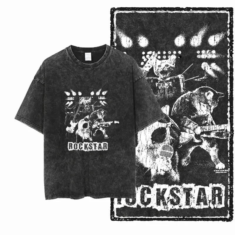 COOLMIND DB Cat Graphic Acid Wash Tee 5