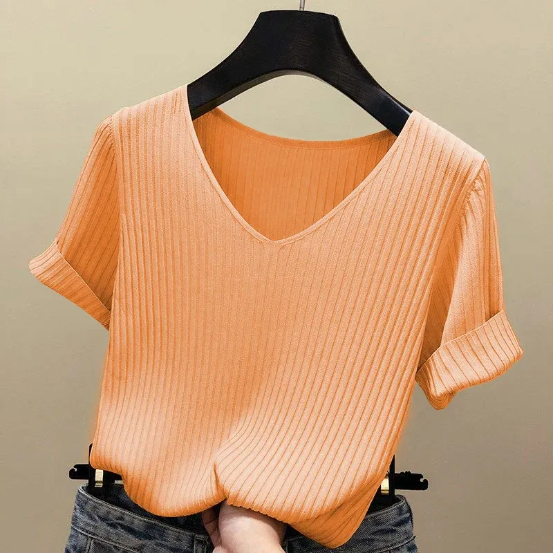 Summer V-Neck Ribbed Pullover Sweater 4