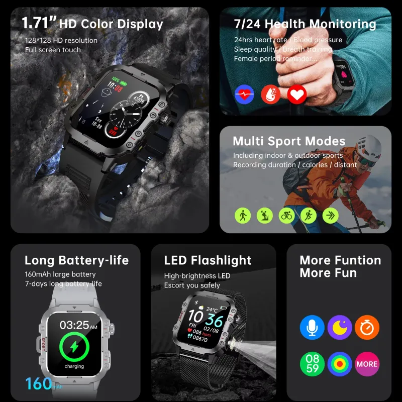 2026 Smart Watch with LED Flashlight & Bluetooth Call 2