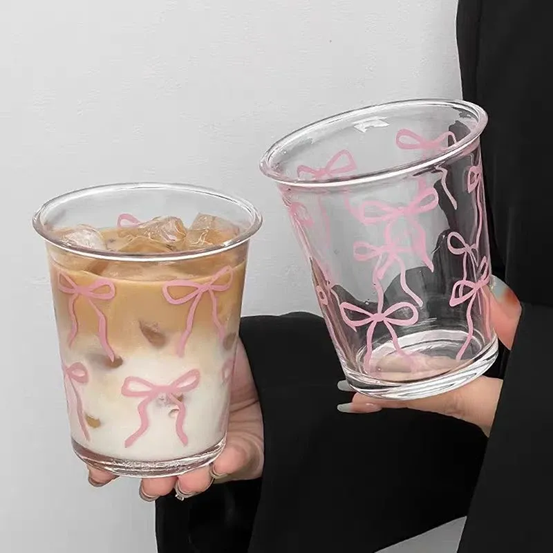 Cute Bow Striped Cartoon Glass Cup 1