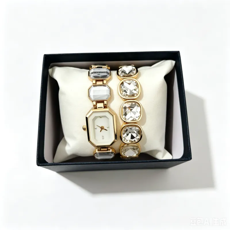 Gold Quartz Watch & Crystal Bracelet Set 3
