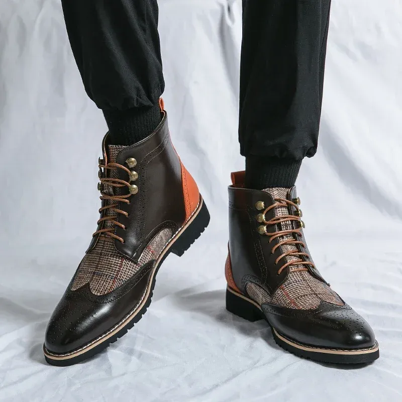 Retro Black Brogue High-Top Boots 2