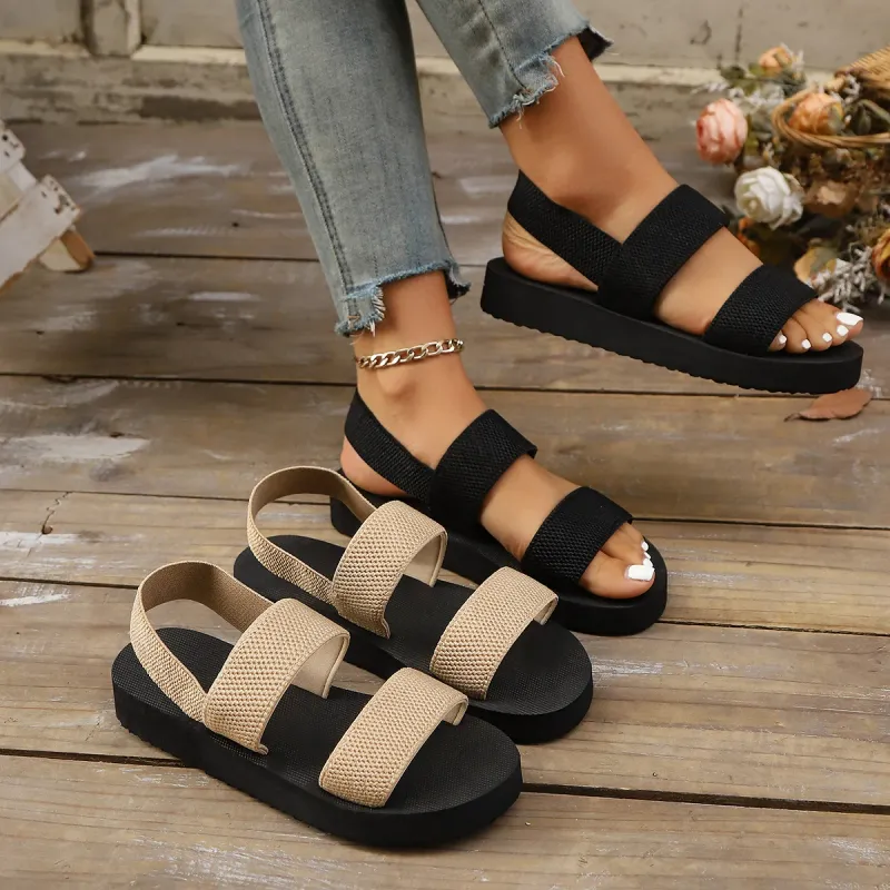 Ladies Elastic Grass Weave Sandals 1