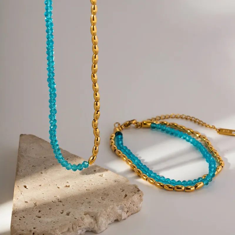 Gold Plated Blue Bead Bracelet 6