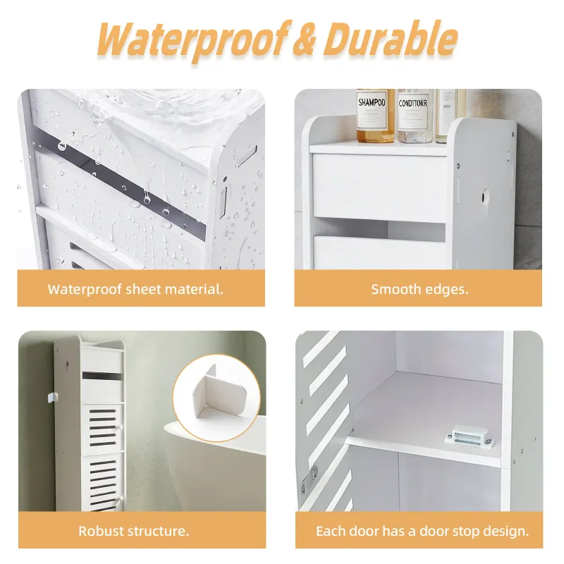 White Slim Bathroom Storage Cabinet 5