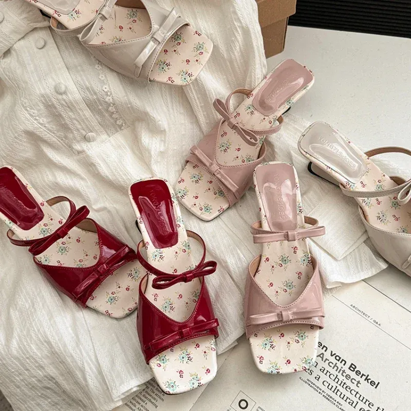 Pink Bow Wedge Sandals for Women 5