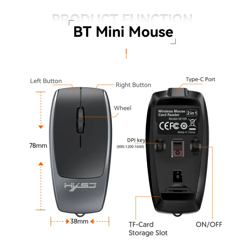 Bluetooth 5.1 Wireless Mini Mouse with TF Card Reader 5
