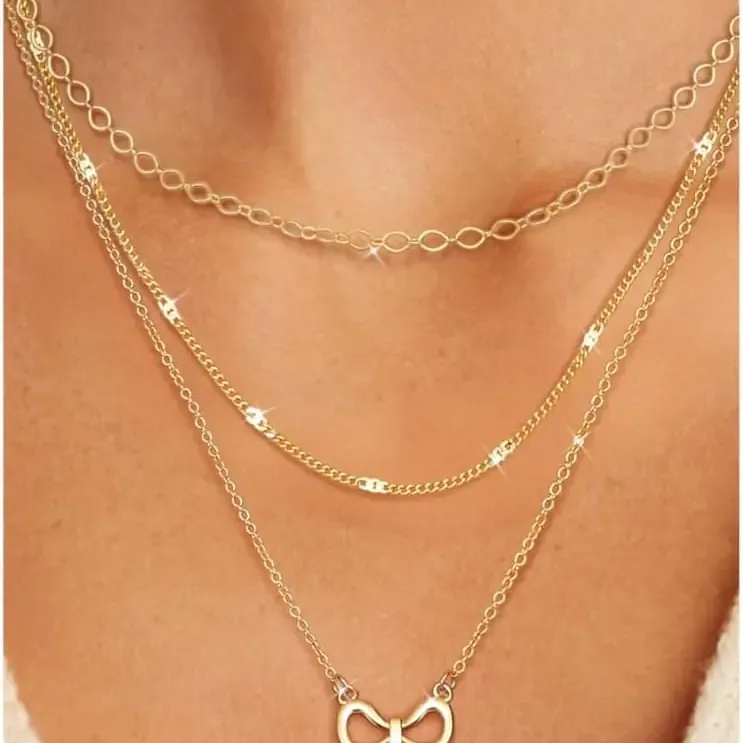 Dainty Layered Gold Necklace Set 1