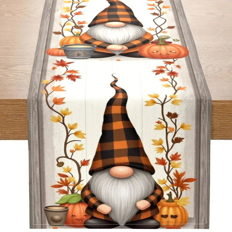 Autumn Plaid Elf Pumpkin Table Runner 1