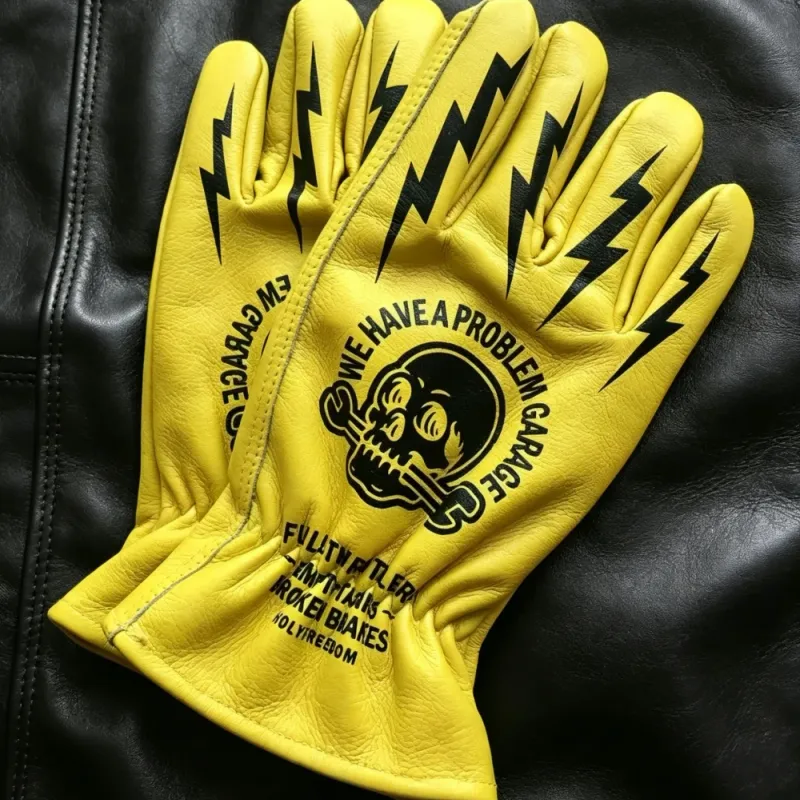 Vintage Skull Leather Motorcycle Gloves 1