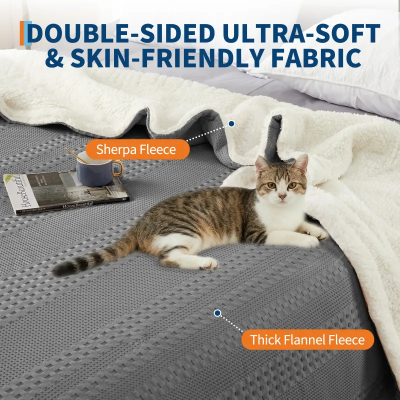 Waffle Sherpa Heated Throw Blanket 2