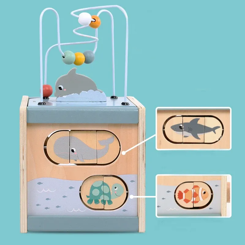 5-in-1 Wooden Activity Cube for Toddlers 2