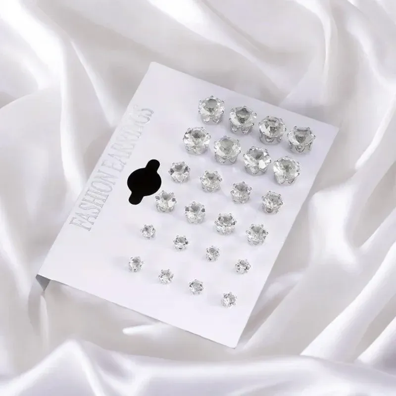 12 Pairs Zircon Stud Earrings Set 6