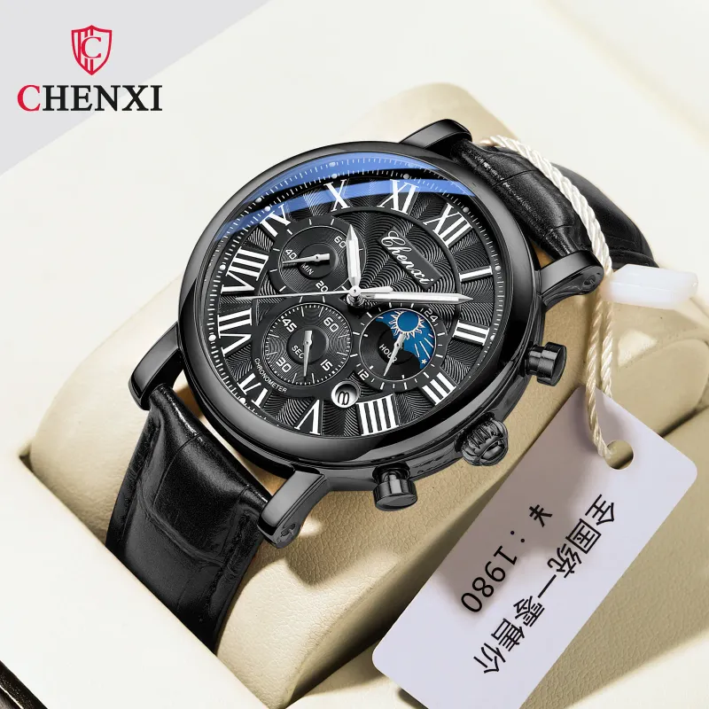 CHENXI 973 Men's Moon Phase Leather Watch 2