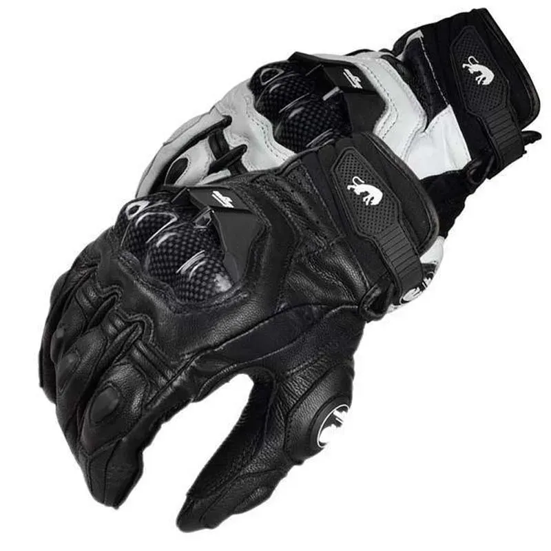 Black Racing Leather Motorcycle Gloves 6