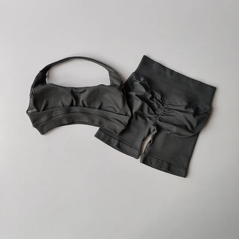Peach Halter Yoga Bra & Shorts Set 6