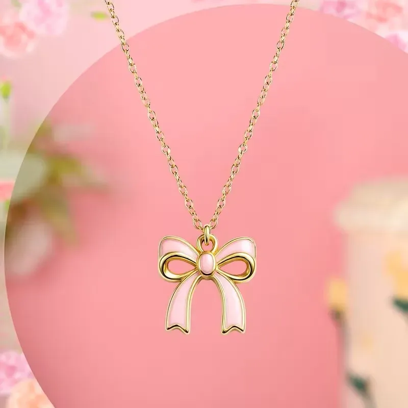 12-Piece Pink Enamel Bow Necklace Gift Set 4
