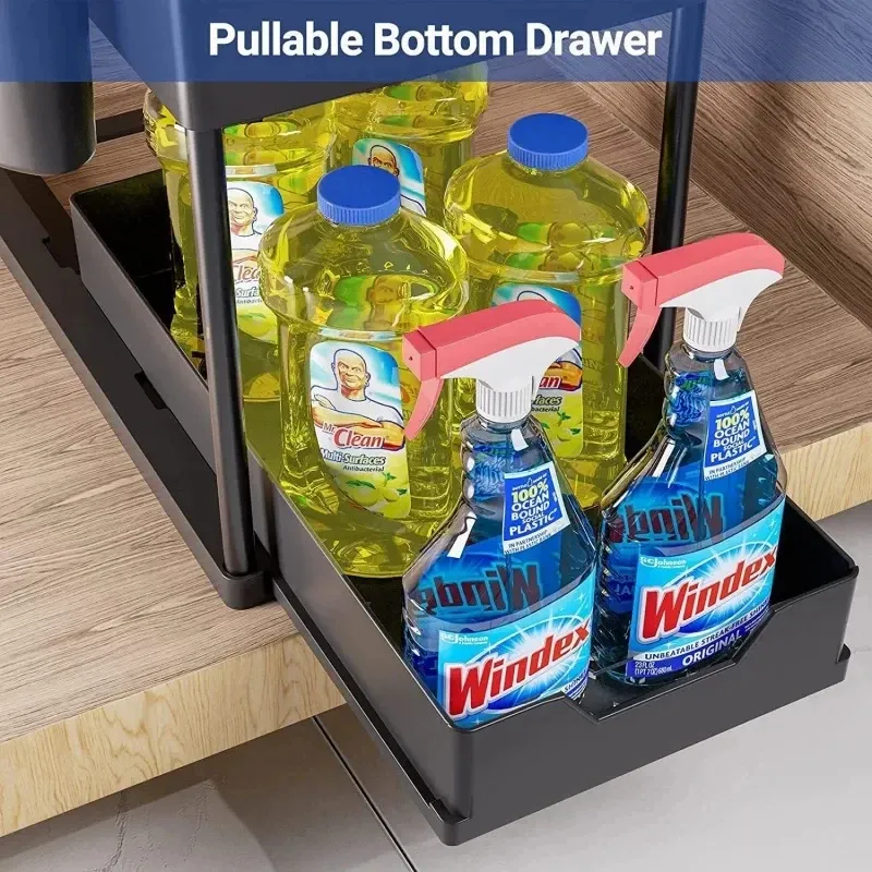 2 Tier Sliding Under Sink Organizer Rack 4