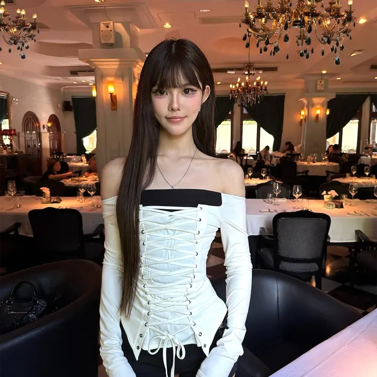 Seeslim Patchwork Lace-Up T-shirt 5