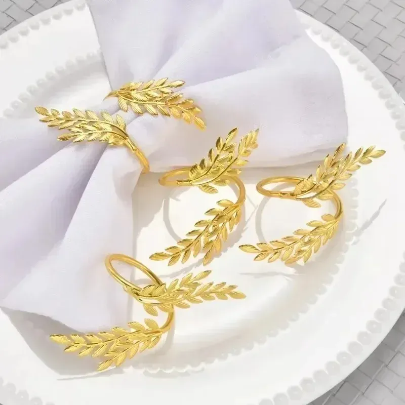 Gold Leaf Napkin Rings Holiday Set 4