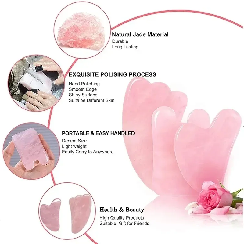 Rose Quartz Jade Roller & Gua Sha Set 4