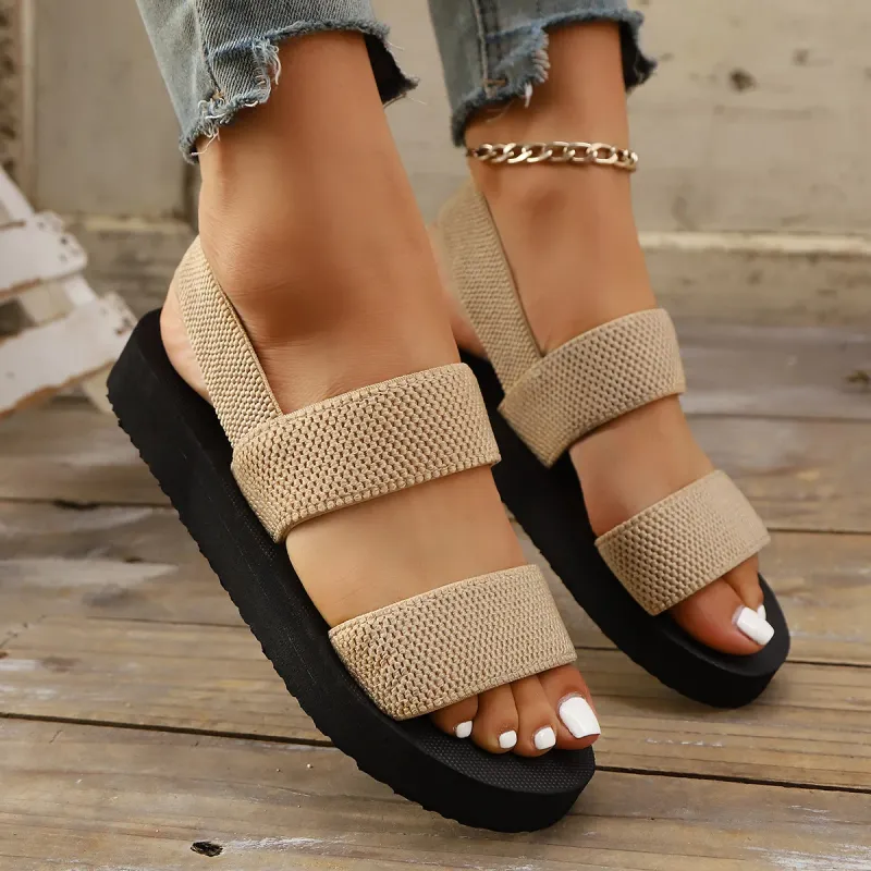Ladies Elastic Grass Weave Sandals 2