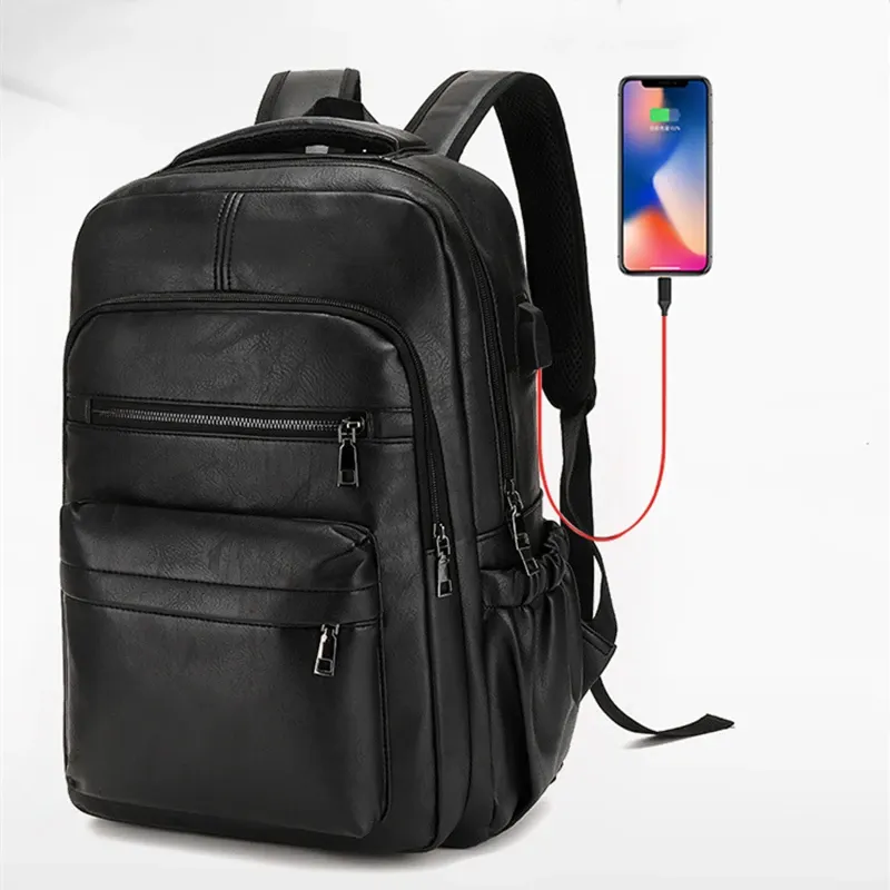USB Charging Leather Laptop Backpack 1