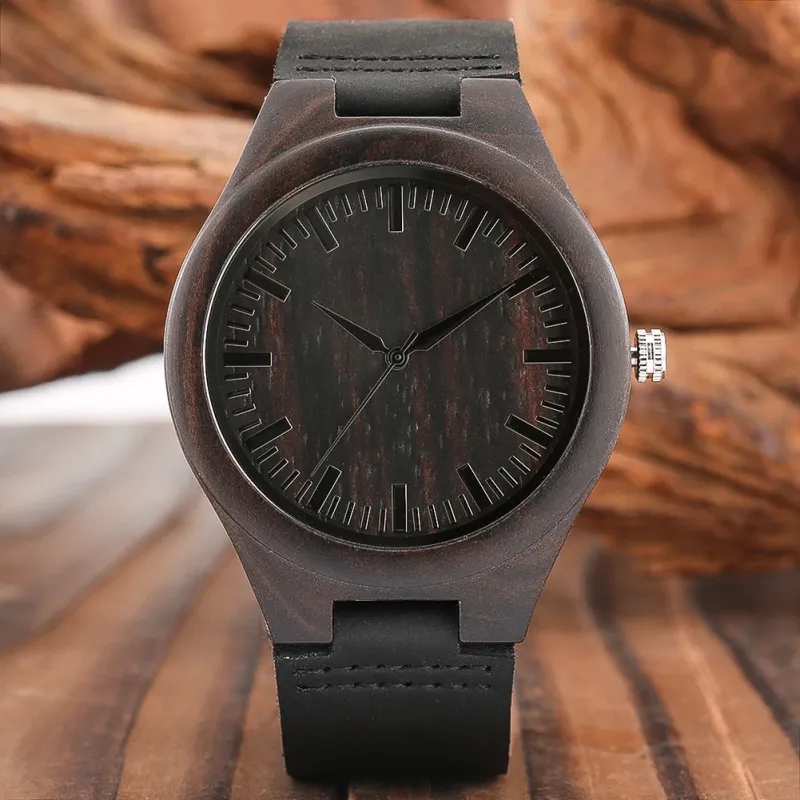 Classic Ebony Wood Quartz Men's Watch 5