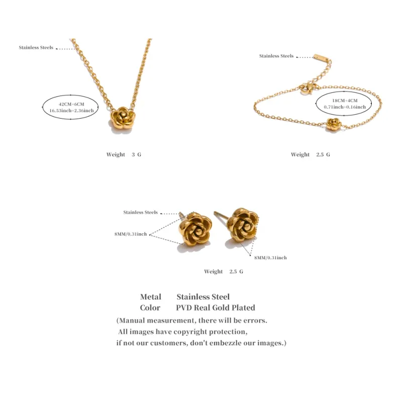 Chic Rose Flower Chain Jewelry Set in Gold & Platinum 6