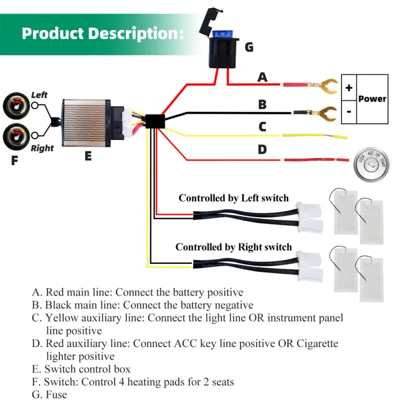 12V Carbon Fiber Car Seat Heater Kit 6